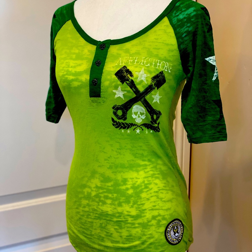 Affliction brand three quarter sleeve top small